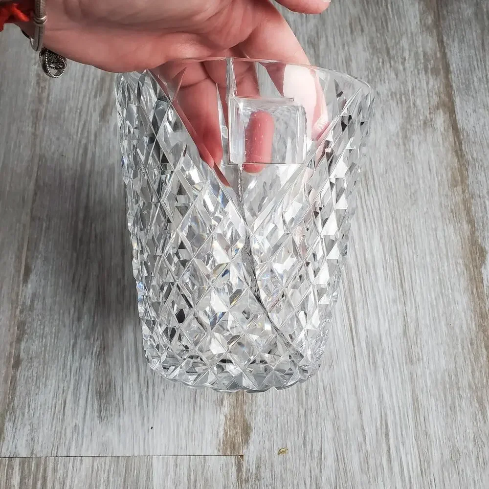 Vintage Crystal Ice Bucket with Handles Glass Diamond Cut